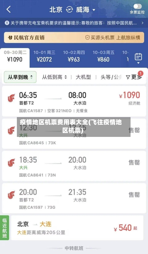 疫情地区机票费用表大全(飞往疫情地区机票)-第1张图片